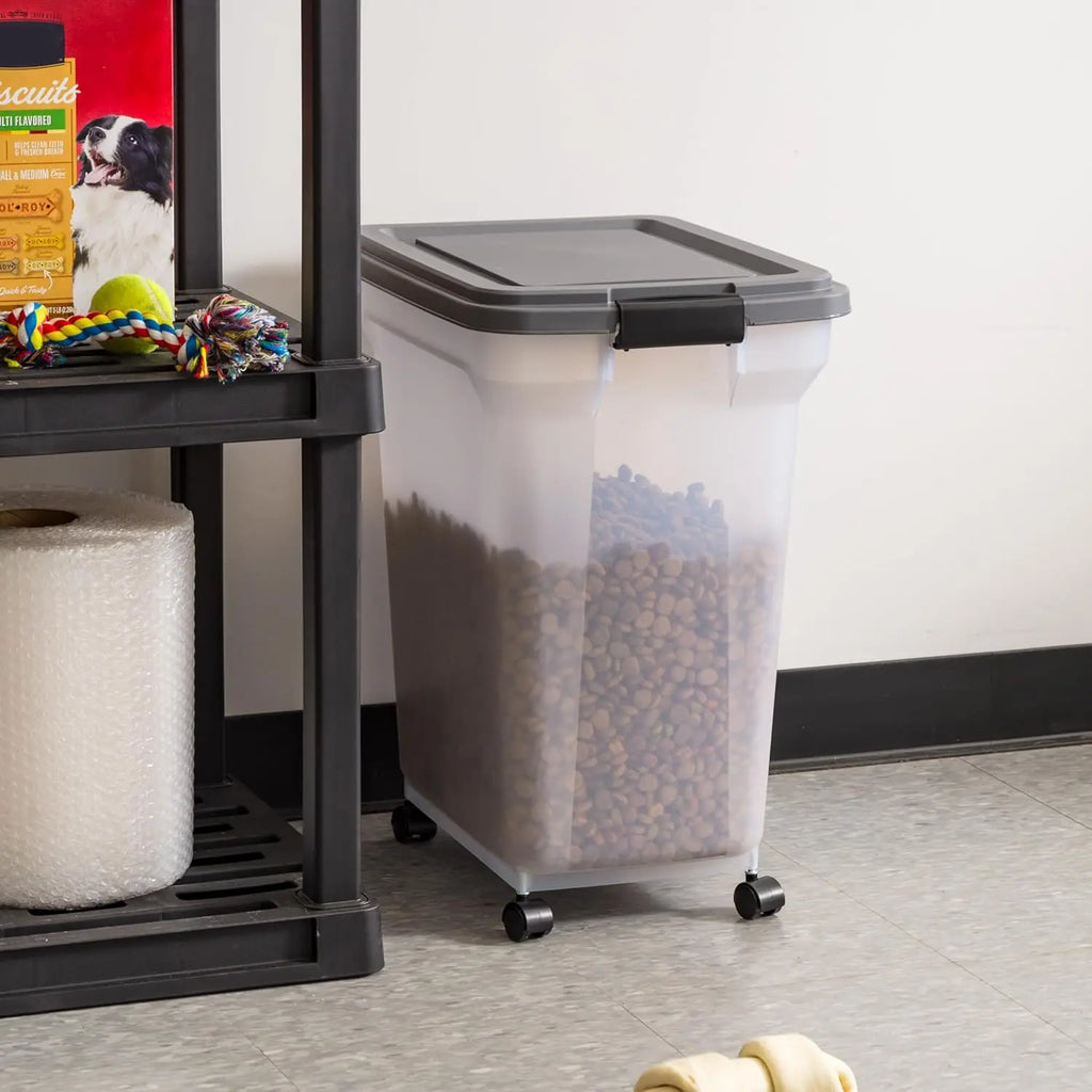Dog Food Storage Container 40 lbs, Attachable Wheels & Scoop.