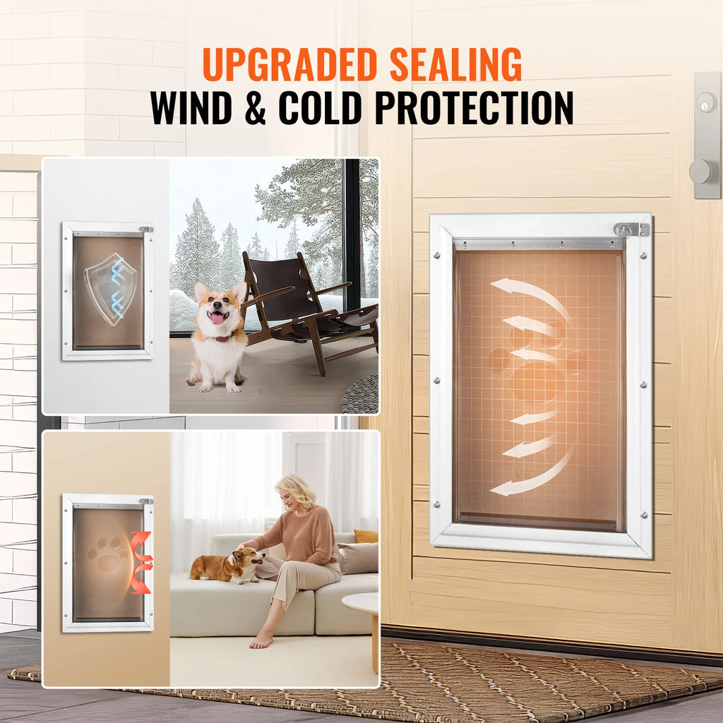SucceBuy Pet Door Aluminum Frame with Lock and Flap System Weatherproof Doggy Door for Interior or Exterior.