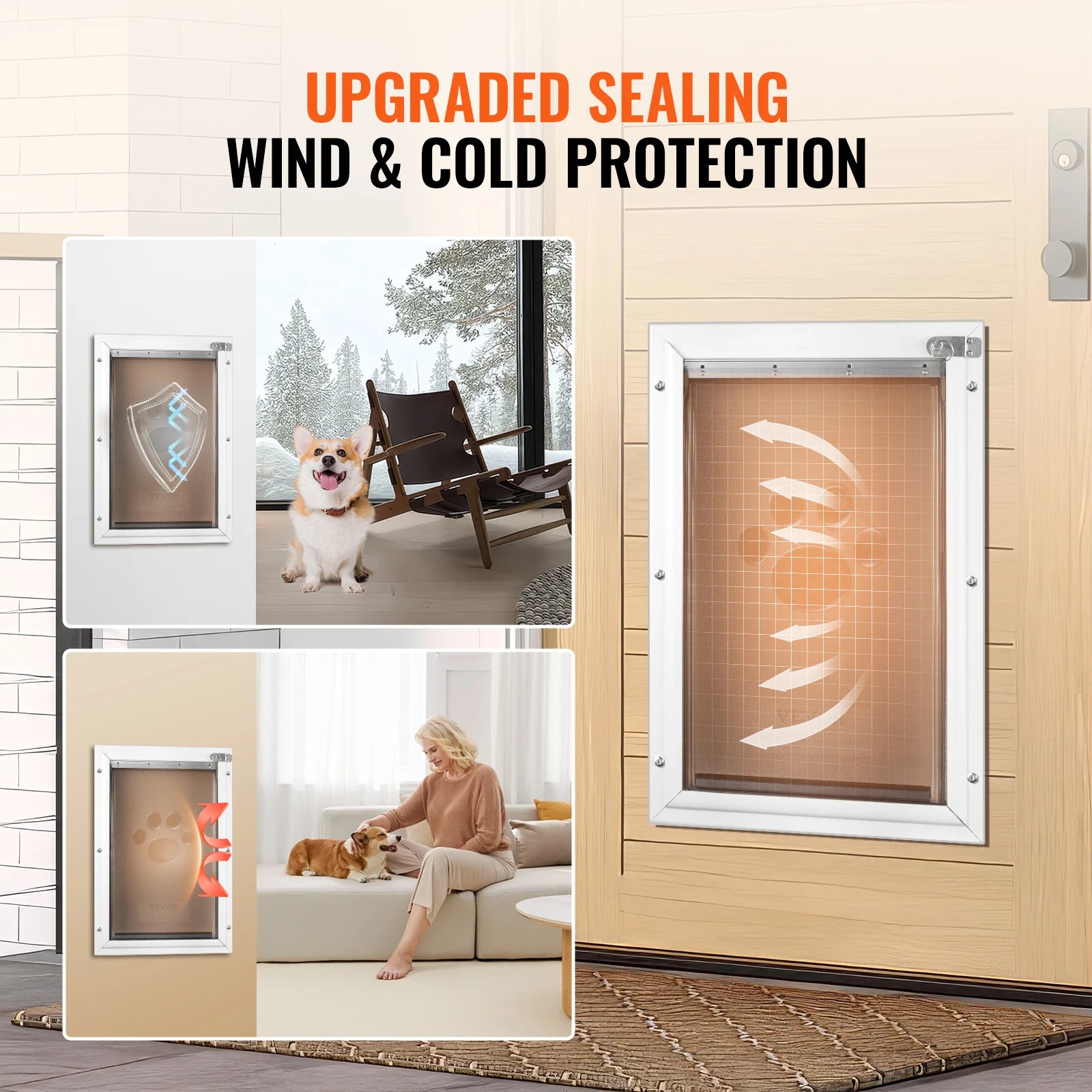 SucceBuy Pet Door Aluminum Frame with Lock and Flap System Weatherproof Doggy Door for Interior or Exterior.