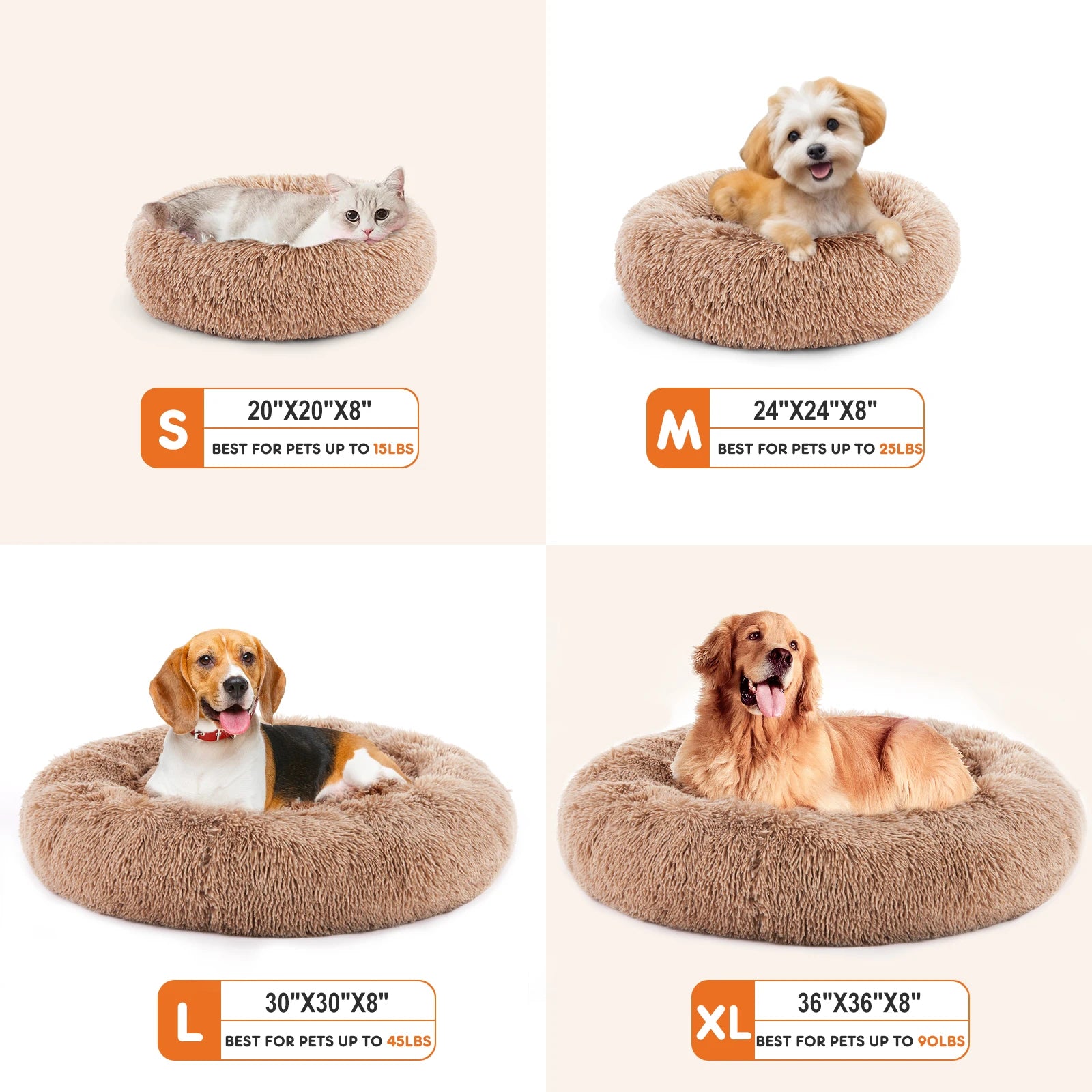 Calming Dog Bed for Medium to Large Dogs Anti-Slip Round Plush Faux Fur Dog Bed.