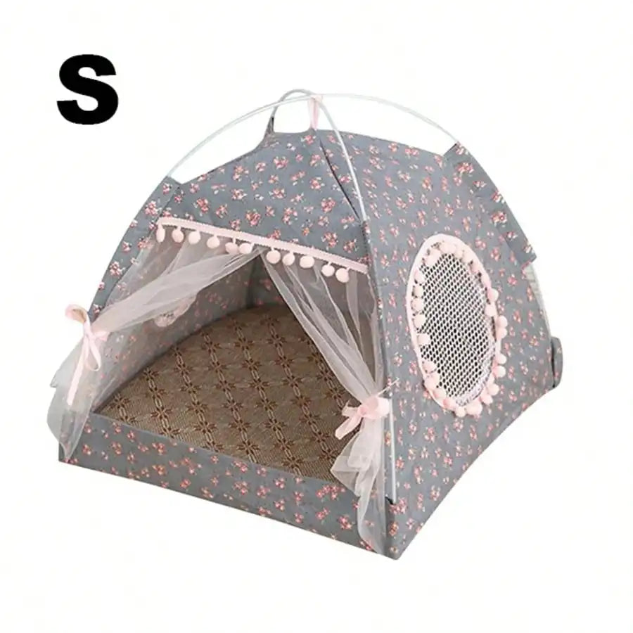 Princess Style Pet Tent Bed, Suitable For Cats and Small Dogs, Comfortable Soft Breathable Thin Cooling Sunshade Design, Machine Washable, Indoor and Outdoor Use.