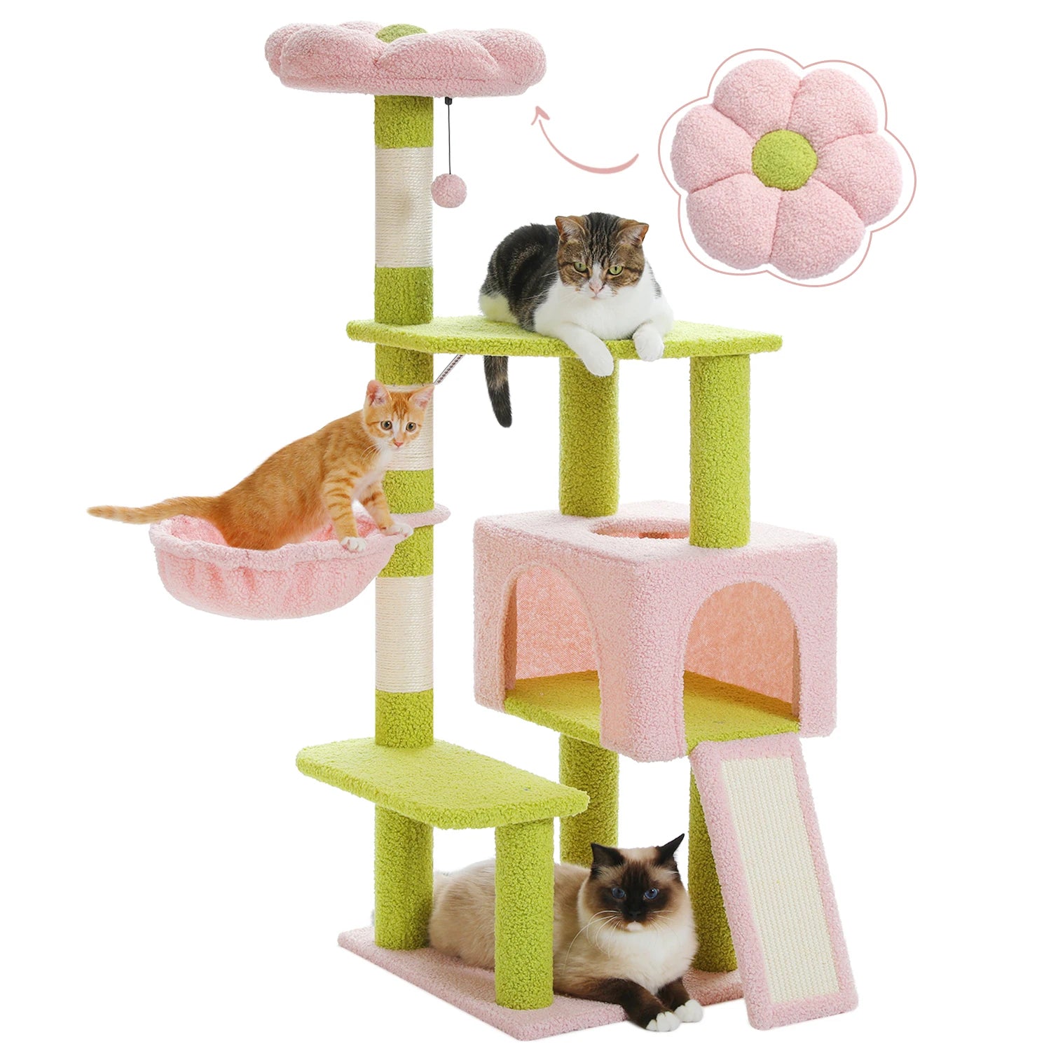 Flower Cat Tree Condo Cat Tower with Scratching Posts, Top Perch for Indoor Small Medium Cats.