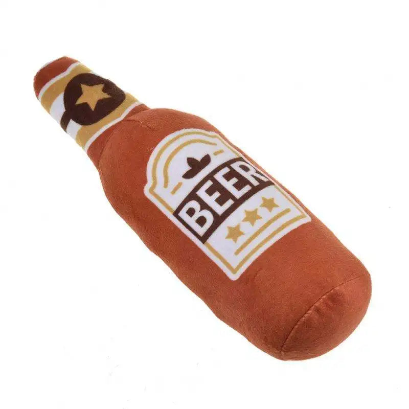 Plush Dog Toys Beer Bottle Shaped for Small, Medium and Large Dogs.  Bite Resistant, Squeaky and Interactive.