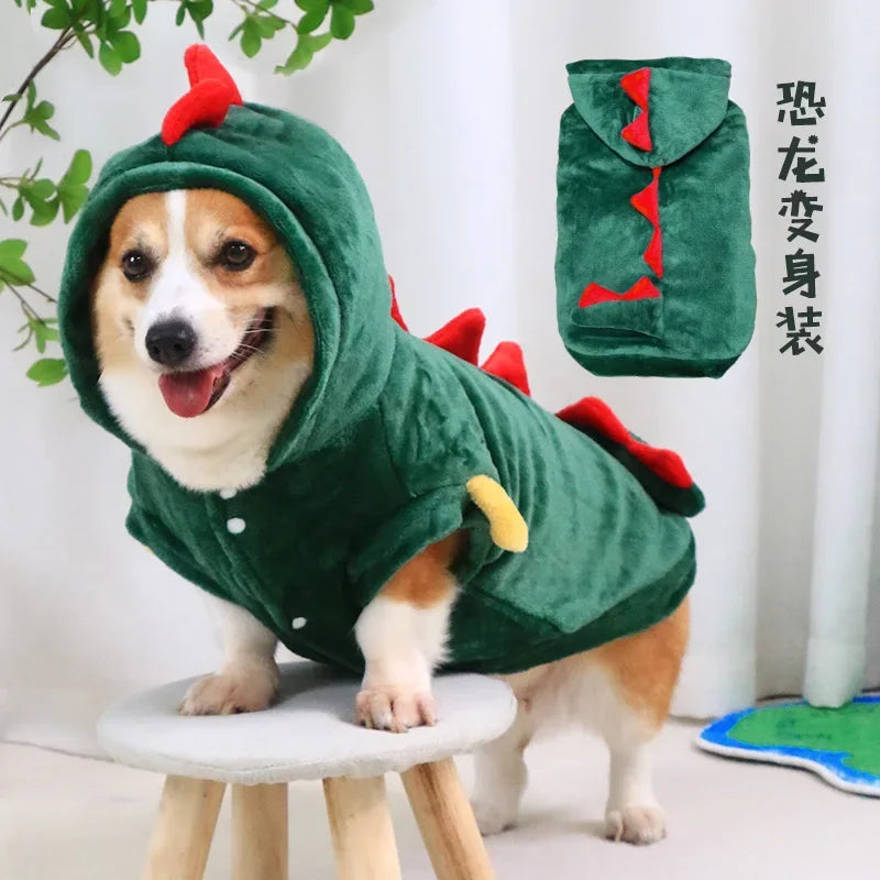 Winter Warm Dinosaur Pet Hoodie Costume XS‑4XL .