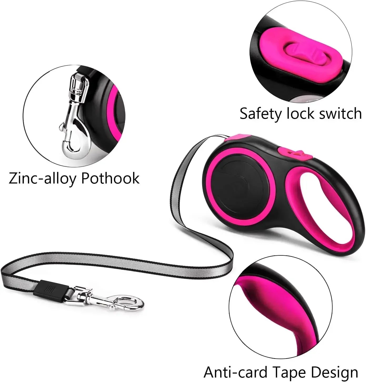 26 Ft Retractable Dog Leash For Medium and Large Dogs Up To 110 lb.  Heavy Duty Nylon Tape With One Button Brake And Lock System For Training and  Running.