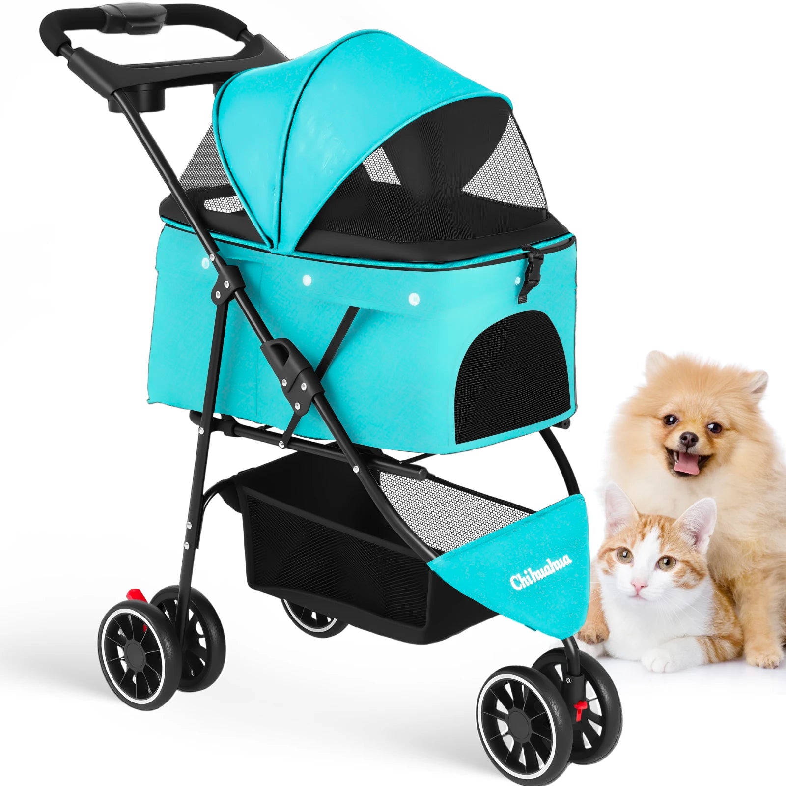 Three Wheels Pet Stroller for Puppies, Medium Dogs and Cats.