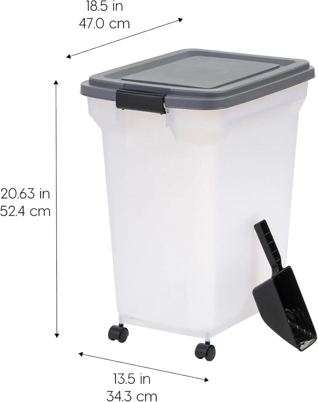 Dog Food Storage Container 40 lbs, Attachable Wheels & Scoop.
