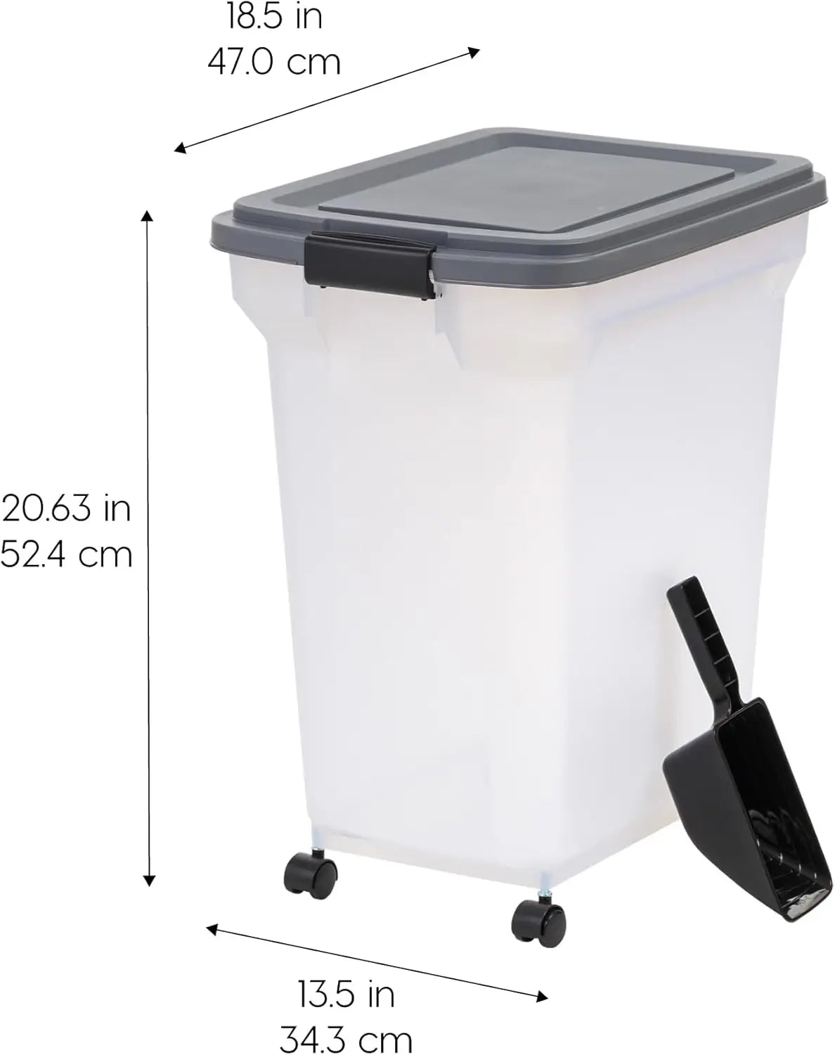 Dog Food Storage Container 40 lbs, Attachable Wheels & Scoop.