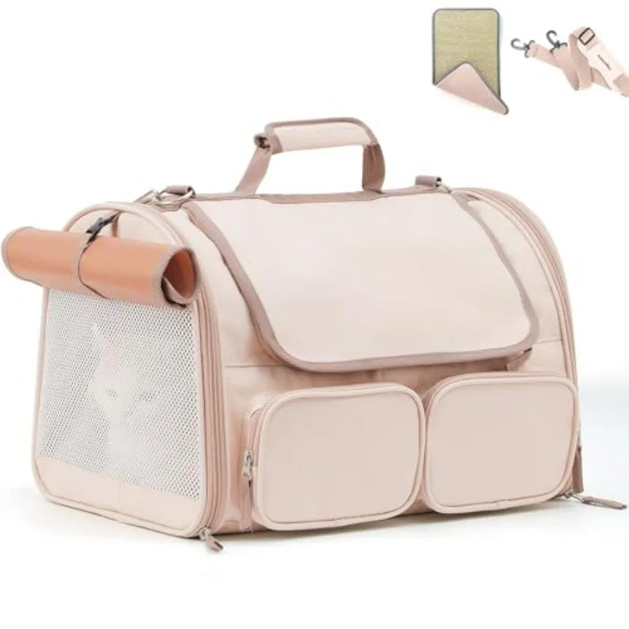 Cat Carrier, Soft-Sided Small Dog Carrier, Large Cat Travel Bag with 4 Mesh Windows, Under 15 lb.  Airline Approved Pet Carrier.