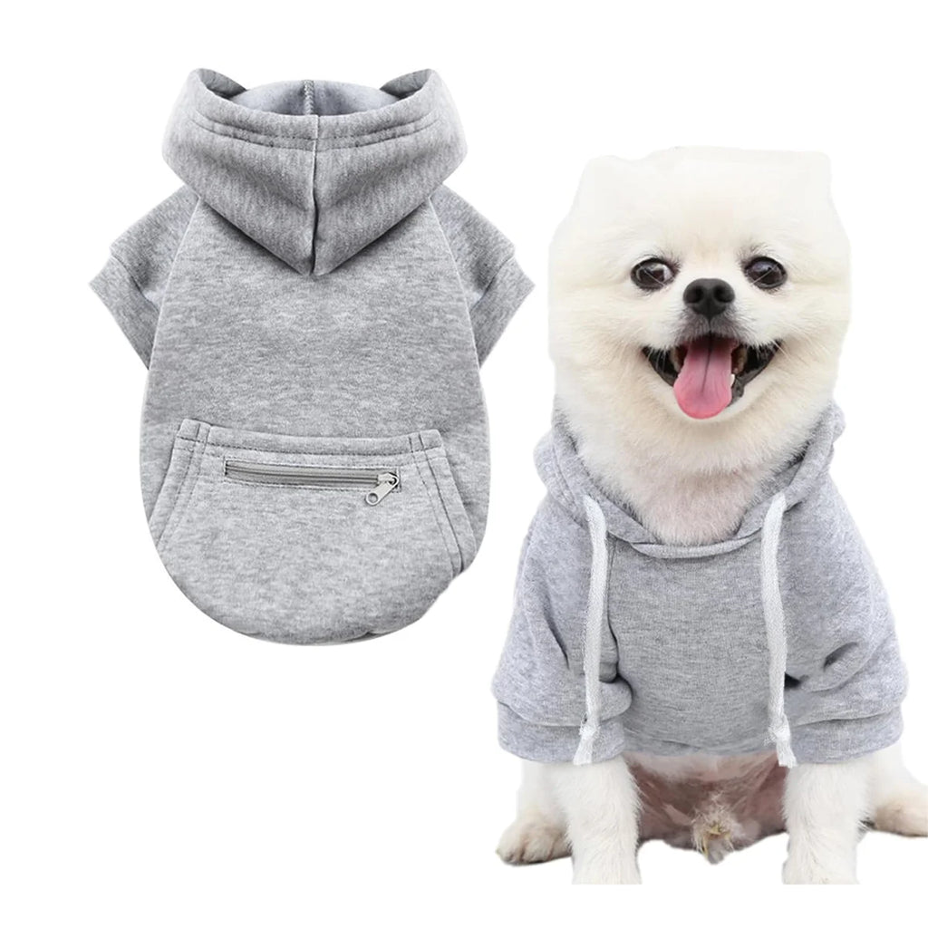 One Piece Hoodie Sweatshirts with Zipper Pockets.  Clothes for Small Dogs, Cat Costumes and Medium Sized Dogs.