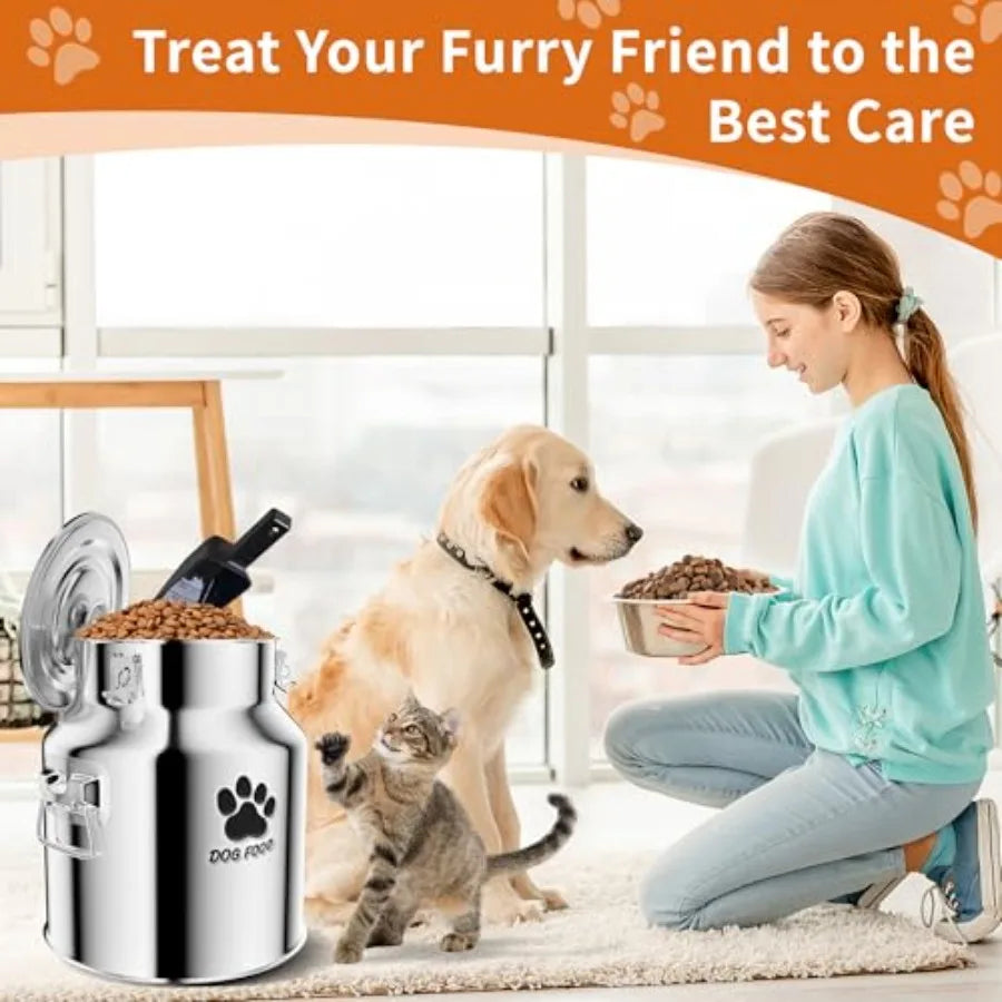 Metal Dog Food Storage Container 18Lbs, Stainless Steel Dog Food Storage Container with Lids Airtight,