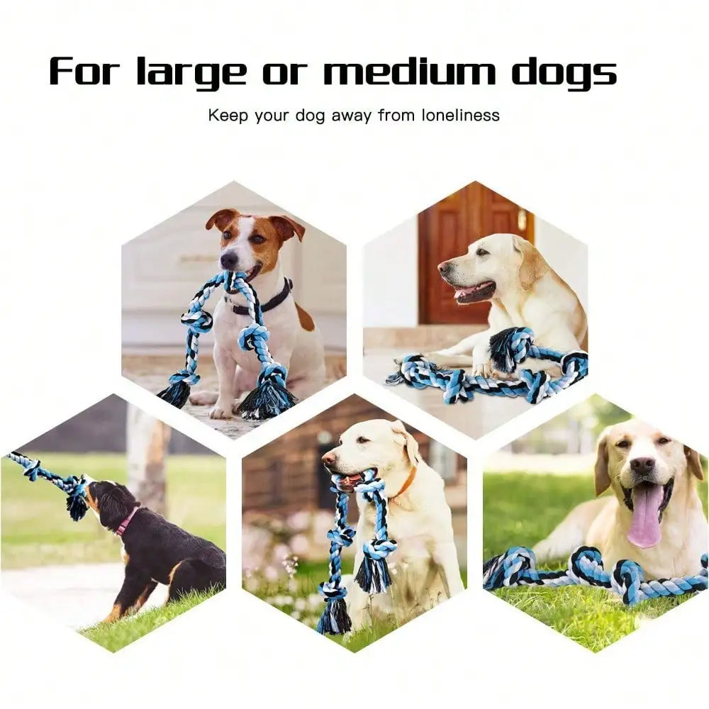 Tough Twisted Rope Toy With 5 Knots for Aggressive Chewers, Interactive Heavy Duty Toys For Medium and Large Dogs.