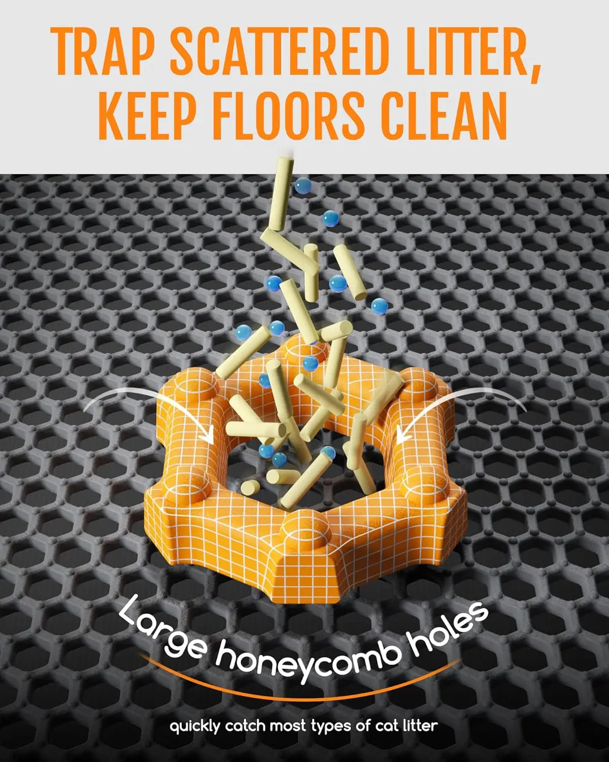 Cat Litter Mat 23.2x14.6 in Double Layer Litter Trapping Mat with Honeycomb Design for Scatter Control and Easy Cleanup. Has soft EVA material.