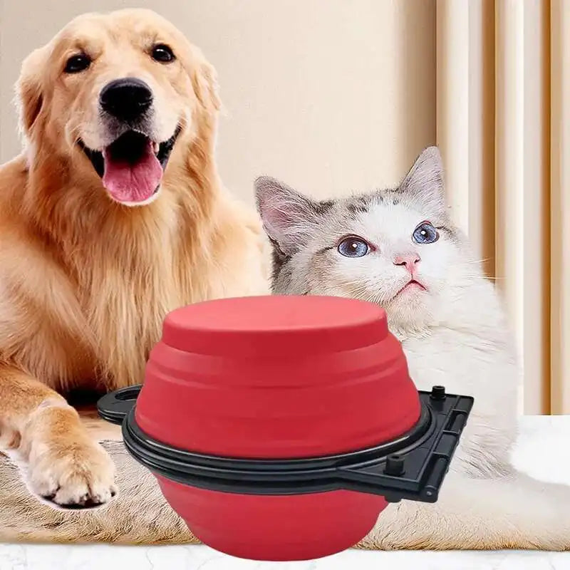 2 in 1 Collapsible Double Dog Travel Bowl.  Folding Bowl Allows One Side for Food and the Other for Water.