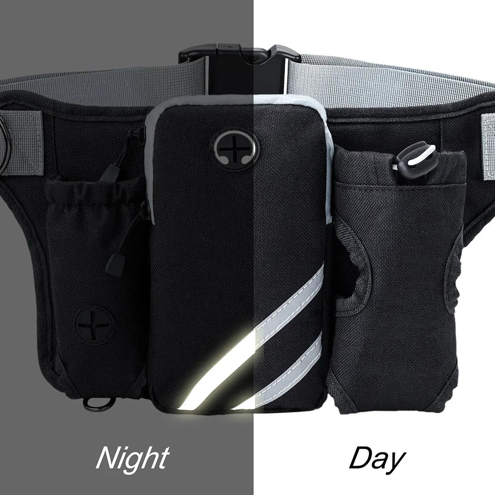 Retractable Dual Dog Leash with Spring Design.  Adjustable Waist Bag with Reflective Stitching for Running, Walking, Hiking and  Cycling for  medium and large dogs.