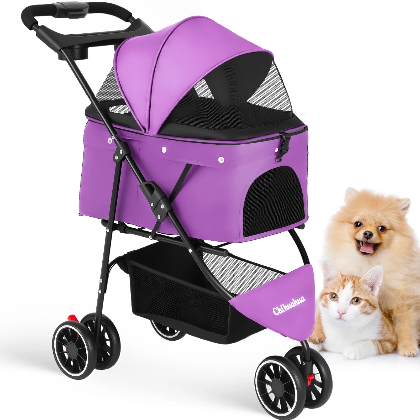 Three Wheels Pet Stroller for Puppies, Medium Dogs and Cats.