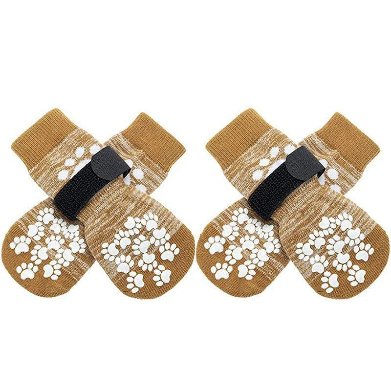 4 Pieces per set Anti-Slip Dog Socks with Straps Traction Control for Indoor on Hardwood Floors.