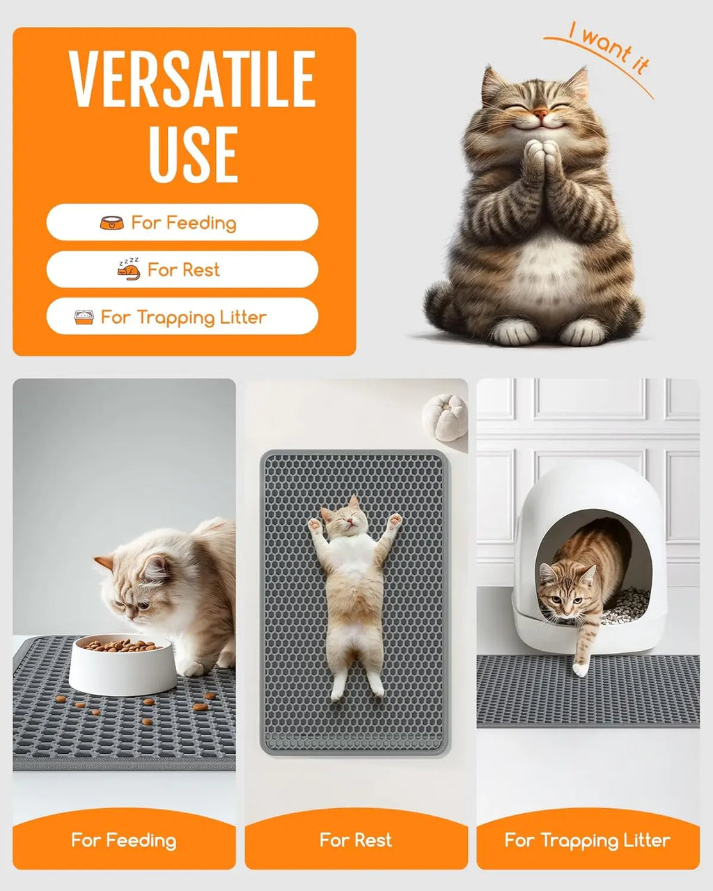 Cat Litter Mat 23.2x14.6 in Double Layer Litter Trapping Mat with Honeycomb Design for Scatter Control and Easy Cleanup. Has soft EVA material.