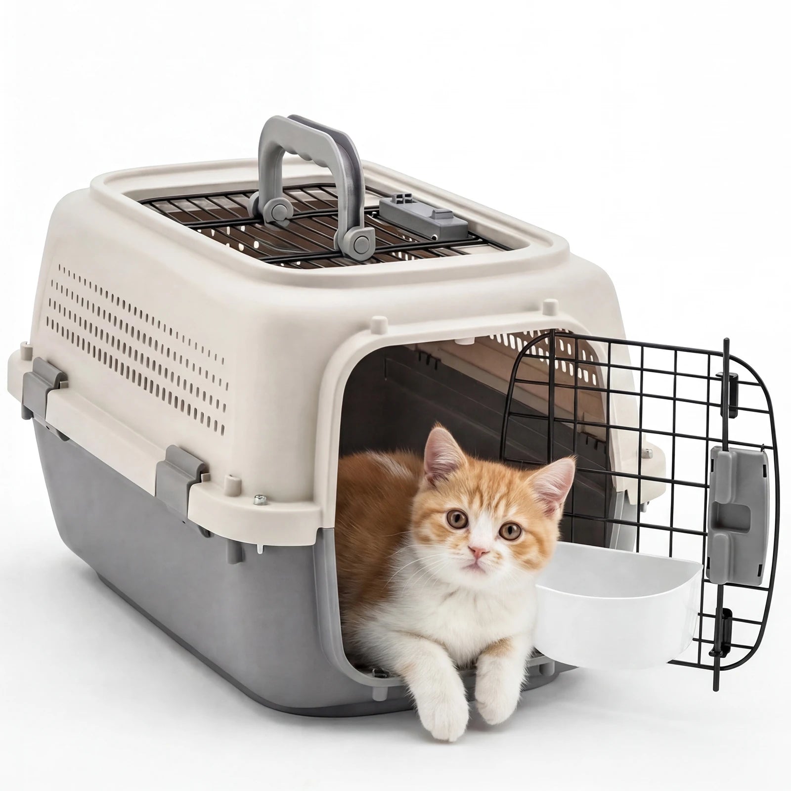 23 Inch Pet Carrier for Small Dogs and  Cats.  Front Top Load Wire Door.  Food Bowl Travel Crate with Enhanced Security.