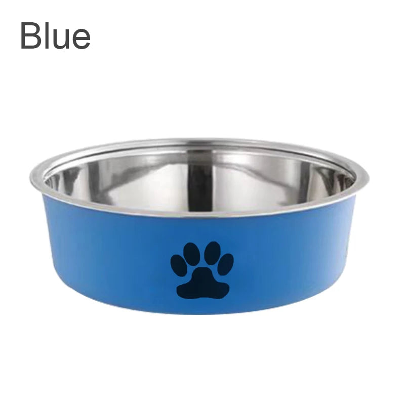 A Pet Stainless Steel Bowl  with  Paw Prints.