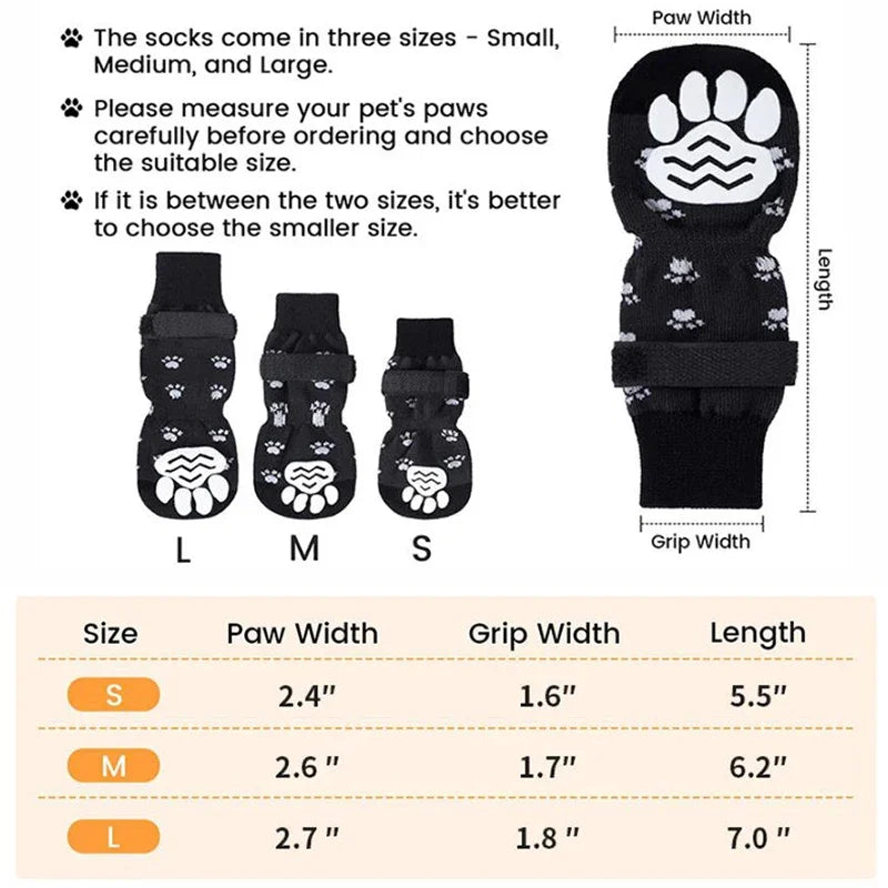 4 Pieces per set Anti-Slip Dog Socks with Straps Traction Control for Indoor on Hardwood Floors.