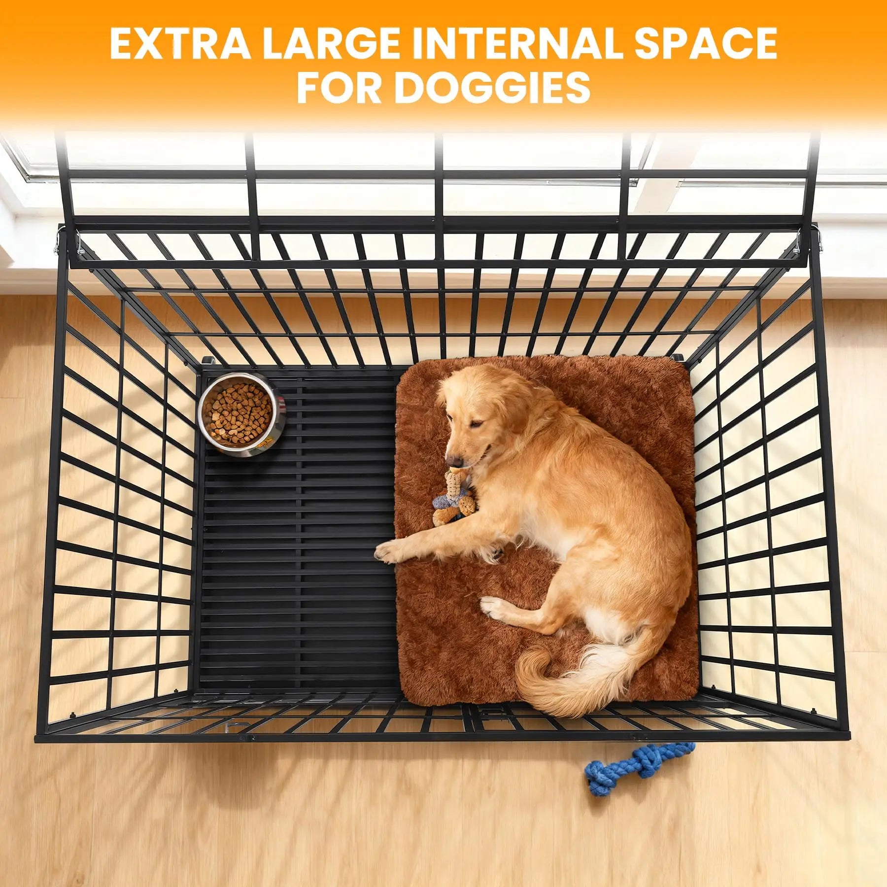 Heavy Duty Metal Dog Crate with 3 Doors, Removable Tray, for M/L Breeds.