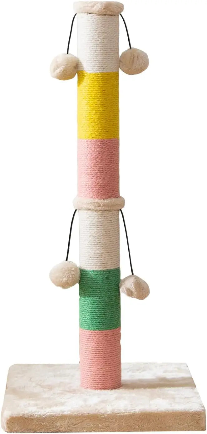 Scratching Post 30 Inch High with 4 Plush Teasing Toy Balls, Natural Sisal Rope Post and Thickened Base.
