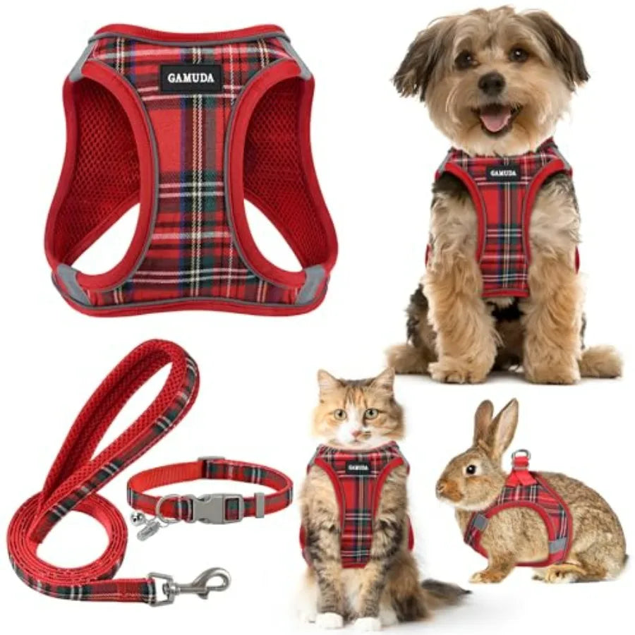 Small Dog Harness Collar and Leash Set.  Step in, No Pull and Soft Mesh.  Adjustable Dog Vest Harness.