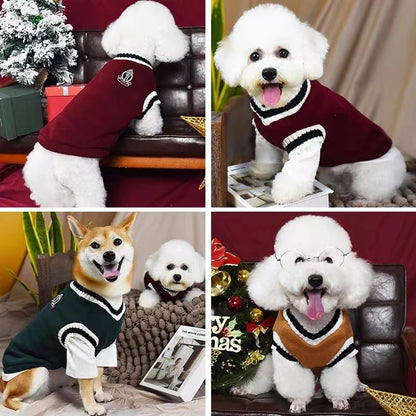 Winter Warm Dog Sweater College Style V-neck.