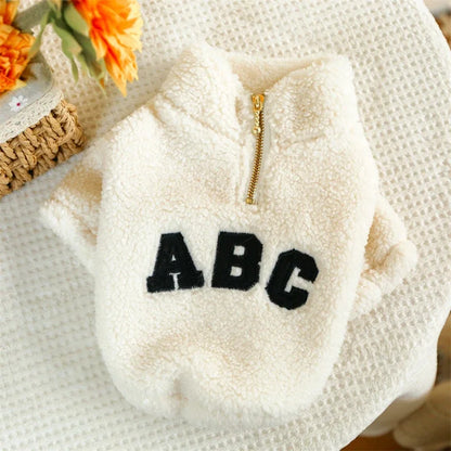 Winter Fleece Sweatshirt Coat with "ABC" for Small Dogs, Puppies & Cats.