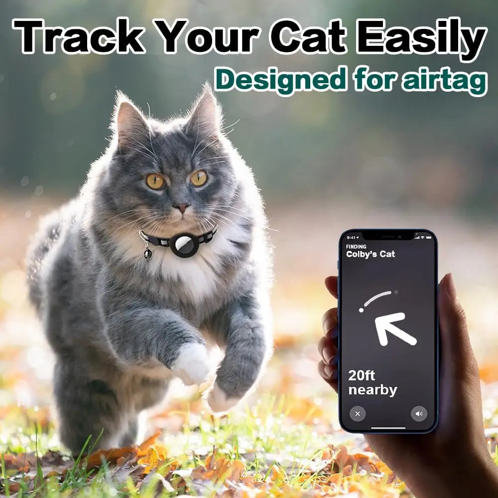 Cat Collar with Apple Air Tag Holder and Bell.
