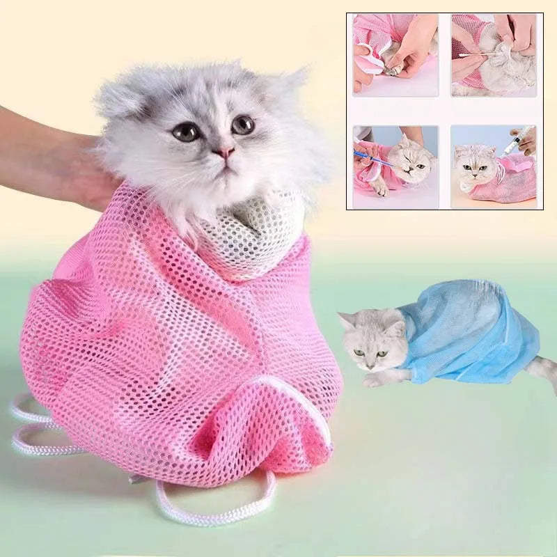 Mesh Cat Grooming Bath Bag Kitten Washing Bag.