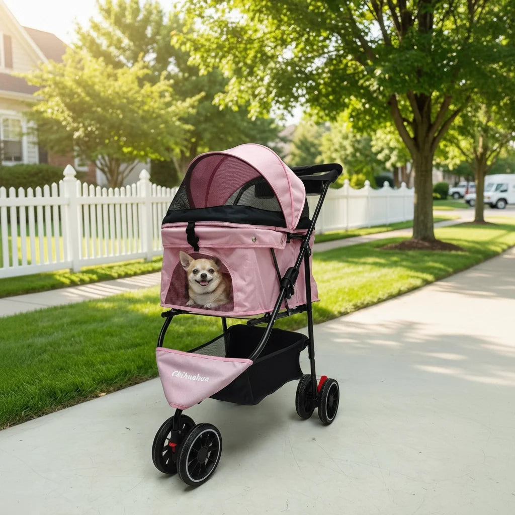 Three Wheels Pet Stroller for Puppies, Medium Dogs and Cats.