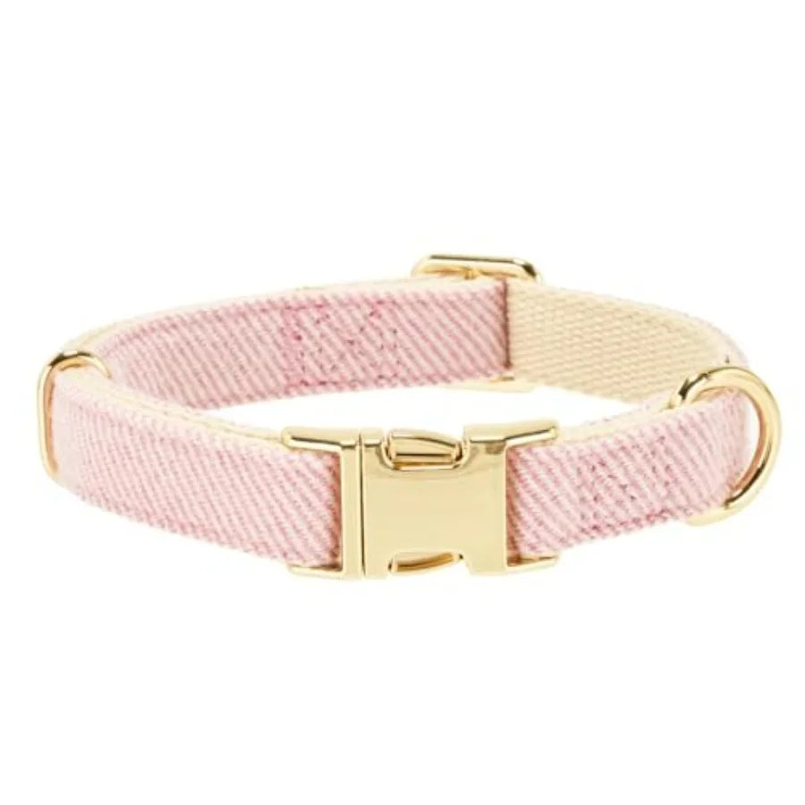 Luxury Soft Cotton Tweed Fabric Dog Collar and Leash Set with Gold Buckle.  Durable Fabric and  Stylish Design for Everyday Walks.