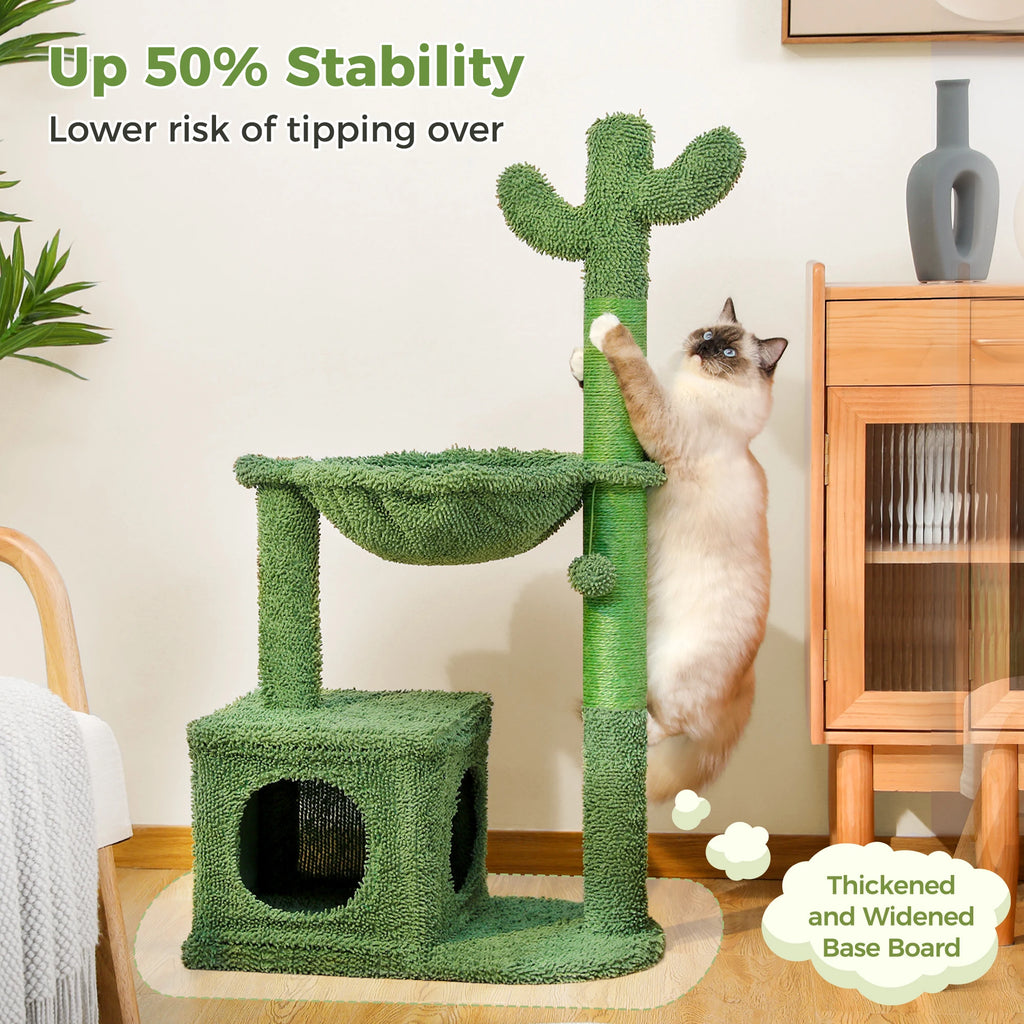 Cactus Cat Tree with Large Condo, Hammock, Dangling Ball, Small Cat Tower, Cat Scratching Post for Indoor Cats.  Limit 8.7 lb.