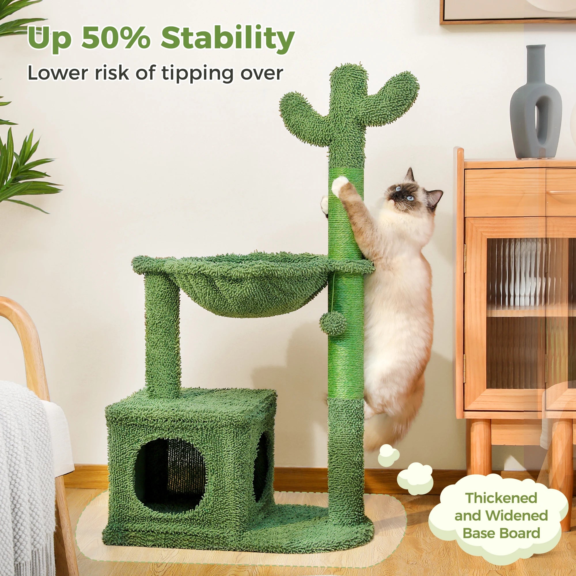 Cactus Cat Tree with Large Condo, Hammock, Dangling Ball, Small Cat Tower, Cat Scratching Post for Indoor Cats.  Limit 8.7 lb.