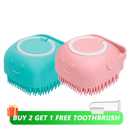 Pet Bathing Brush with Shampoo Dispenser.