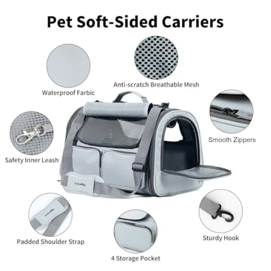 Cat Carrier, Soft-Sided Small Dog Carrier, Large Cat Travel Bag with 4 Mesh Windows, Under 15 lb.  Airline Approved Pet Carrier.
