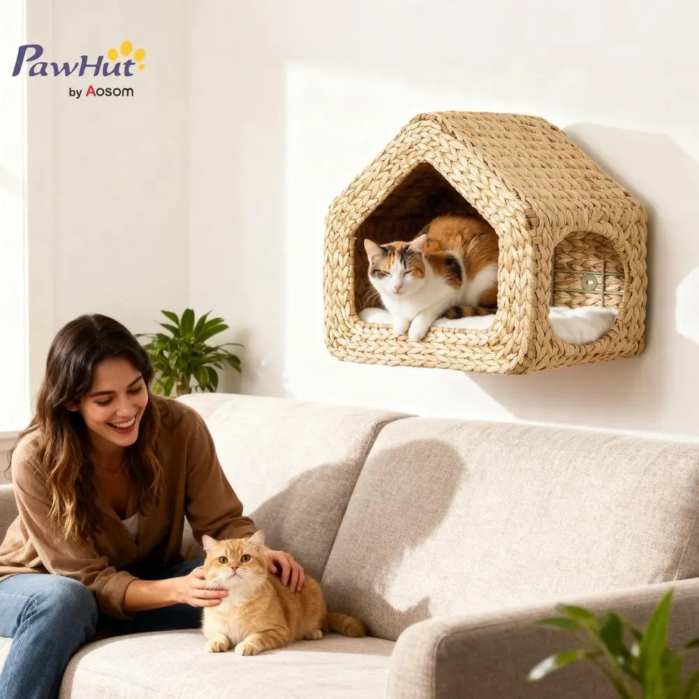 Wall Mounted Cat House, Cat Wall Condo Furniture with Washable Cushion, Kitty Shelf Bed for Indoor Cats up to 12 lbs. and Kittens,