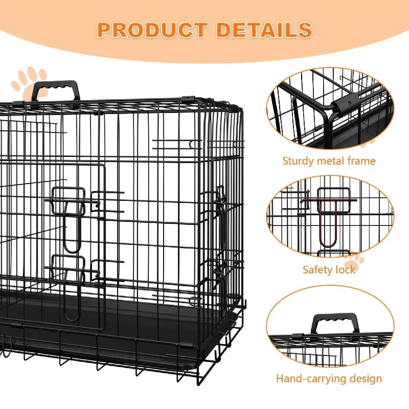 Dog Crate 36 Inch Medium Dog Cage with Divider.  Leak-Proof Tray,  Double Door,  Folding Metal Wire Cage, Indoor, Outdoor and Travel Use.