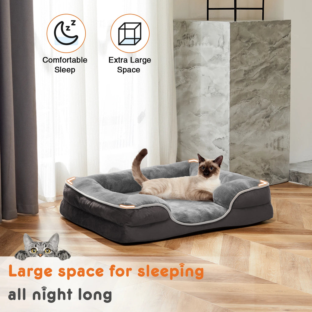 Orthopedic Dog Bed Memory Foam Pet Bed for Dogs & Cats with Washable Cover;  Non-Slip Base Waterproof Liner.