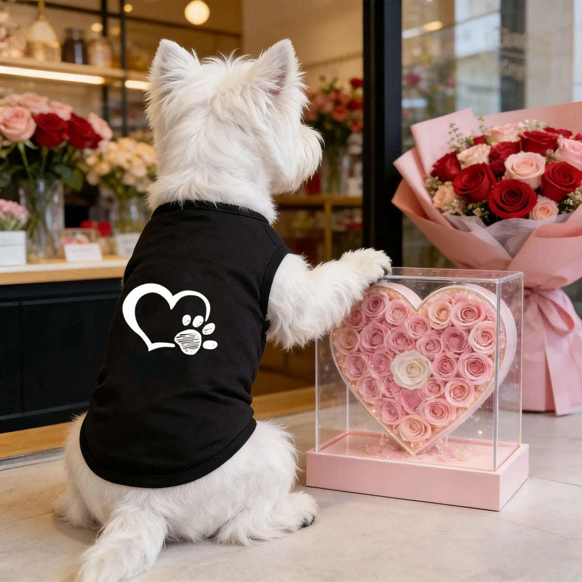 Spring letter printed pet vest,  Love & Dog Claw Printed Flower Cat and Dog T-shirt.