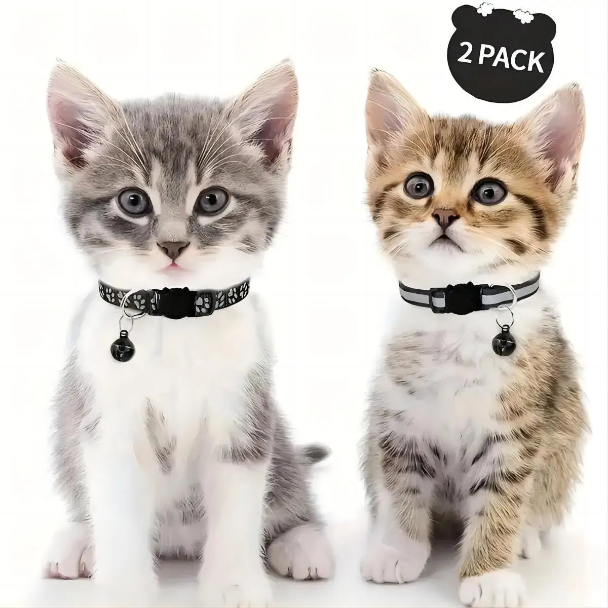 2 Piece Cat and Dog Footprints Really Reflective Pet Collar and Strip Reflective Pet Collar,  (Black only).