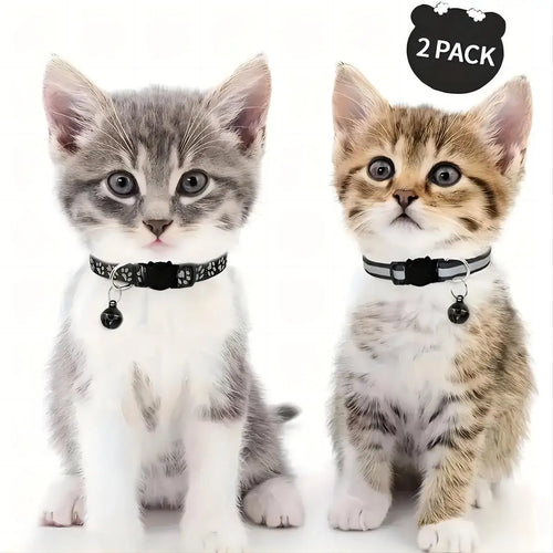 2 Piece Cat and Dog Footprints Really Reflective Pet Collar and Strip Reflective Pet Collar,  (Black only).
