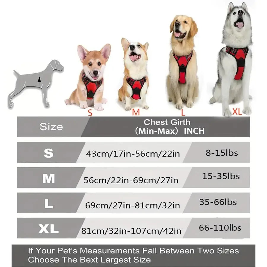 Dog Collar Harnesses Big Vests.  Sizes Small, Medium, Large and Extra Large Harnesses.