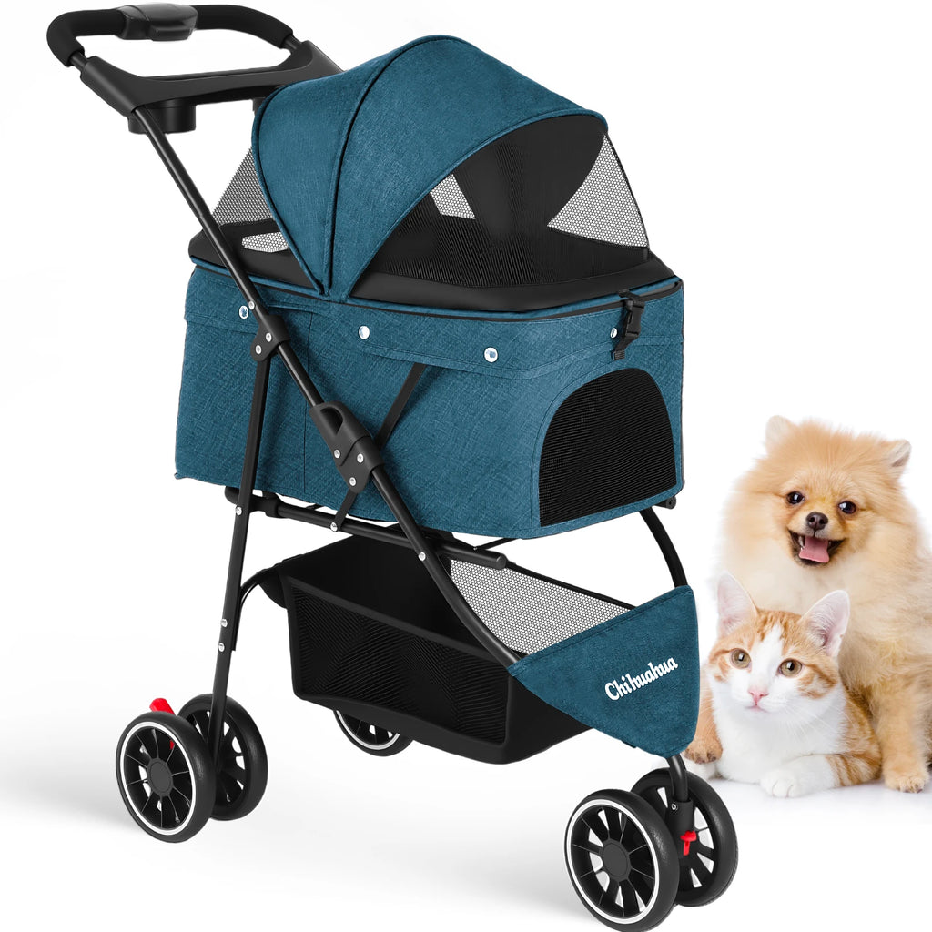 Three Wheels Pet Stroller for Puppies, Medium Dogs and Cats.