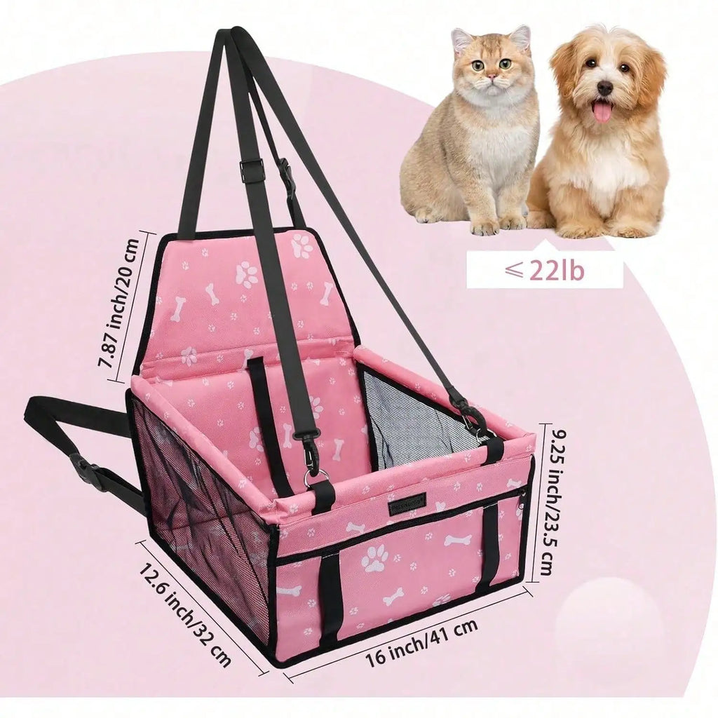 Pet Car Booster Seat is Foldable, Waterproof,  Breathable Oxford Travel Bag for Small to Medium Dogs and Puppies.
