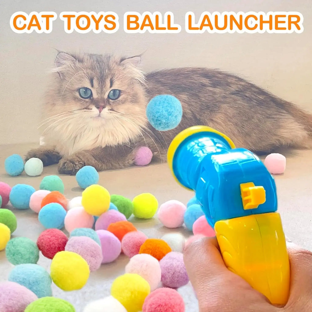 Cat Ball Toy Launcher Gun with 30 Plush Fuzzy Balls.