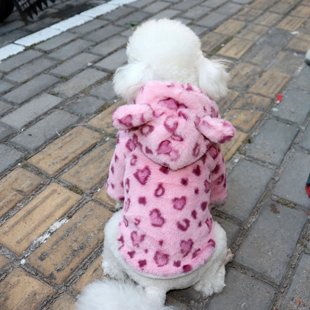 Warm Fleece Dog Hoodie,  Leopard Dog Coat for Small Medium Dogs Pet Costumes