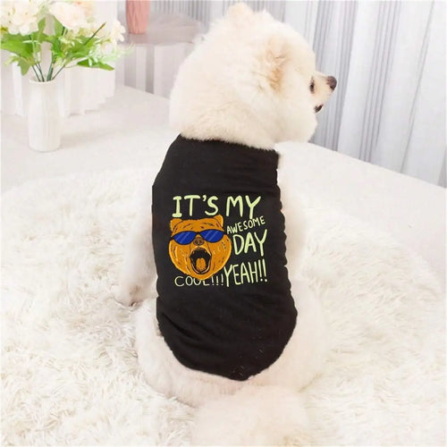 1 Piece Cool Glasses Dog Head Print T-Shirt Vest.  New Pet Vest for Spring and Summer.